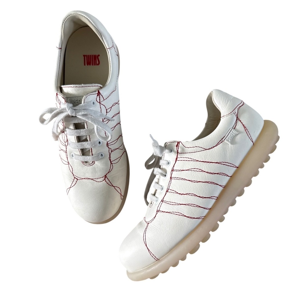 Camper Twins Pelotas Ariel Decorative Stitching Leather Sneakers White Red US 7 - Picture 5 of 15